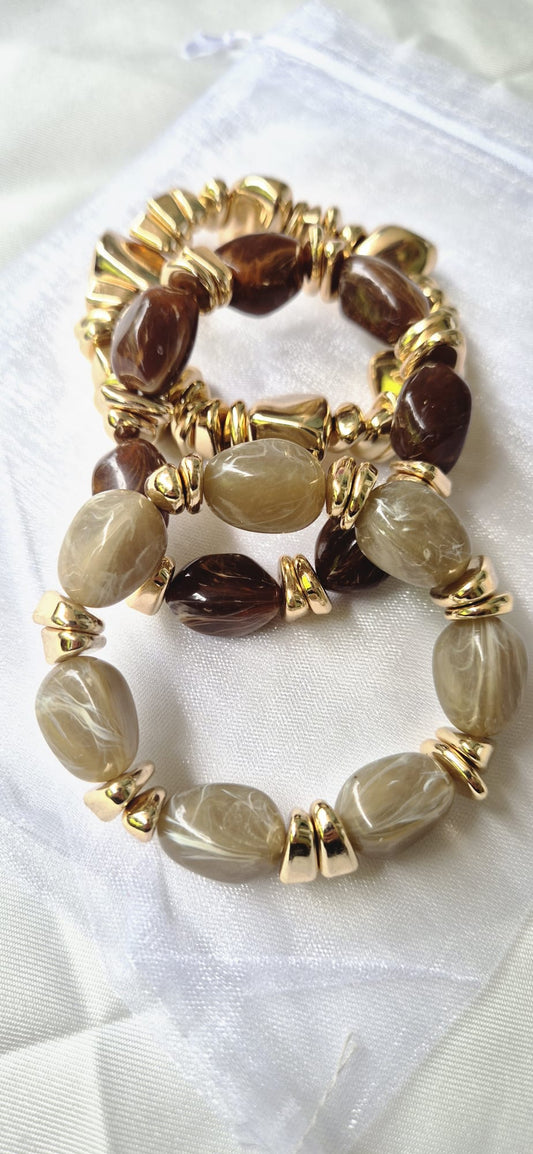Magnifique Lot de 3 Bracelets Bohème Chic Dorés et Marbrés – Très Tendance