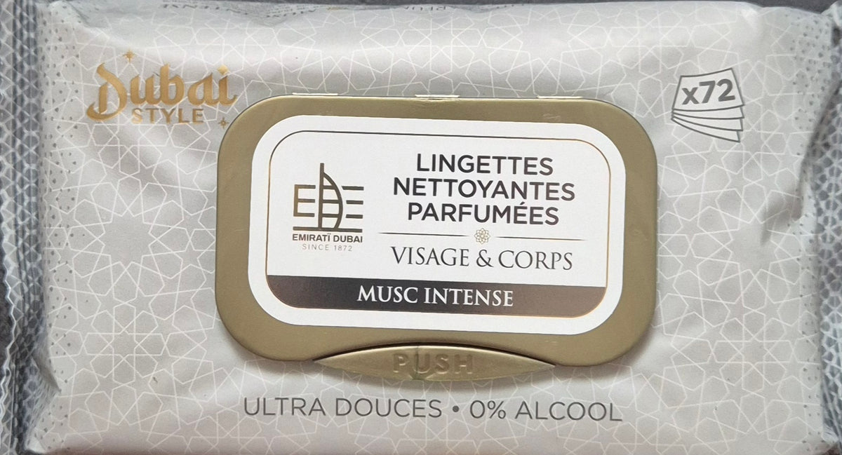 Lingettes Nettoyantes Parfumées Visage & Corps "Dubai Style" – Édition Limitée Orientale (72 pcs)