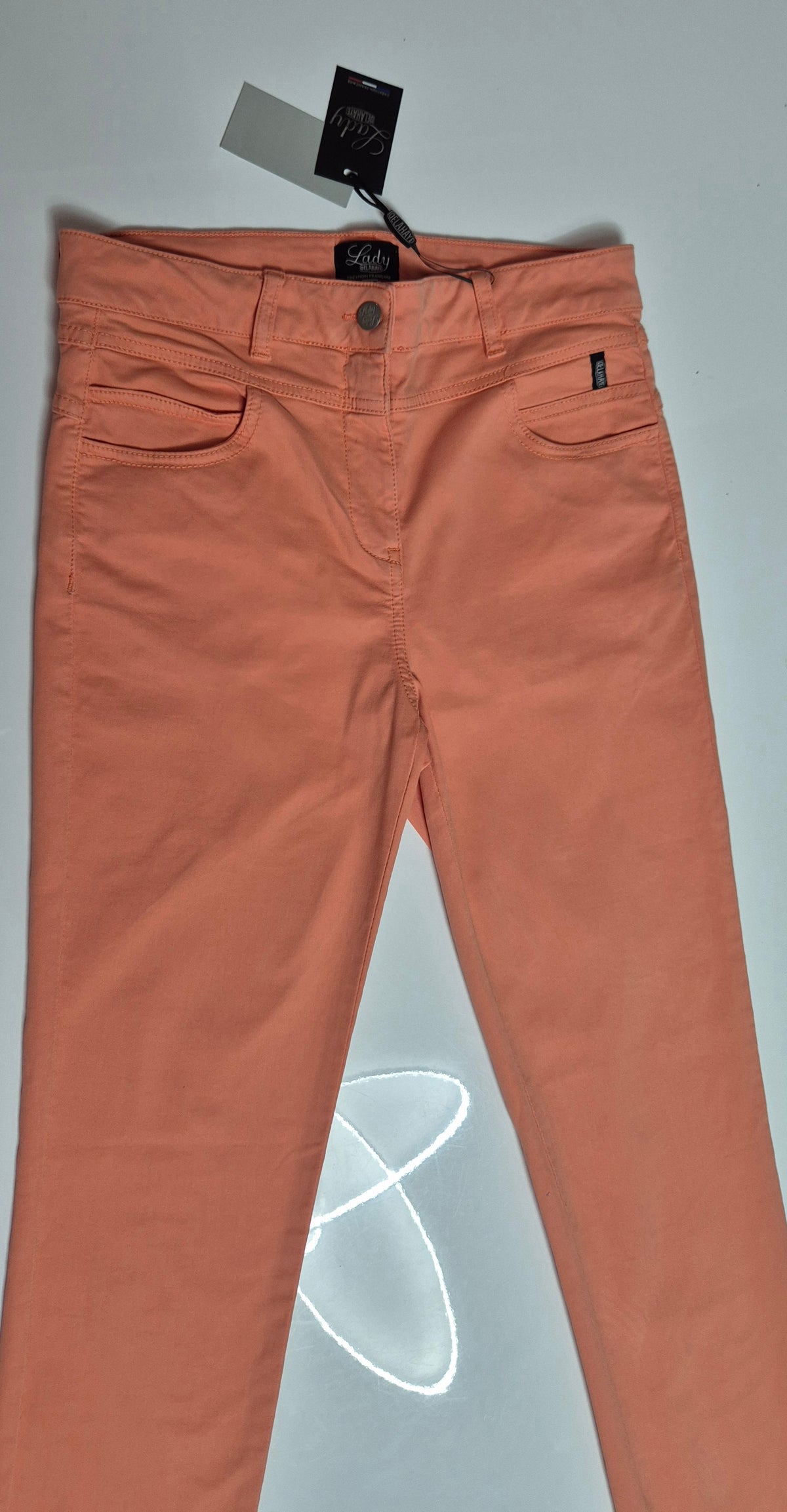 Pantalon stretch couleur pêche / corail - Lady Delahaye