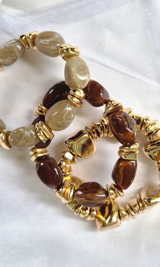 Magnifique Lot de 3 Bracelets Bohème Chic Dorés et Marbrés – Très Tendance