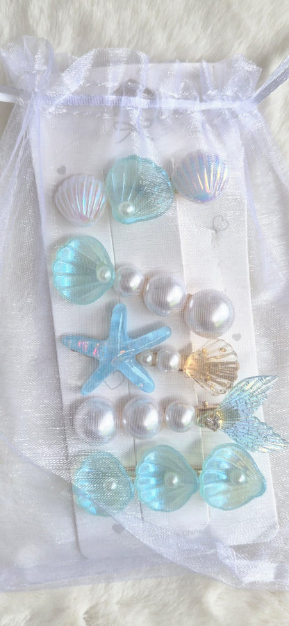 Magnifique lot de 5 barrettes à cheveux sur le thème de l'océan et des sirènes