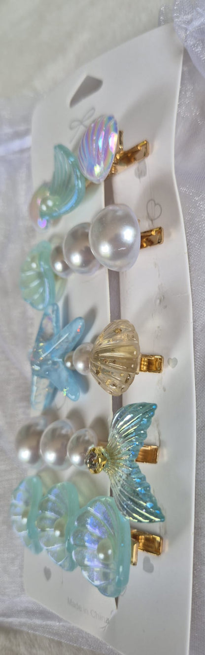Magnifique lot de 5 barrettes à cheveux sur le thème de l'océan et des sirènes