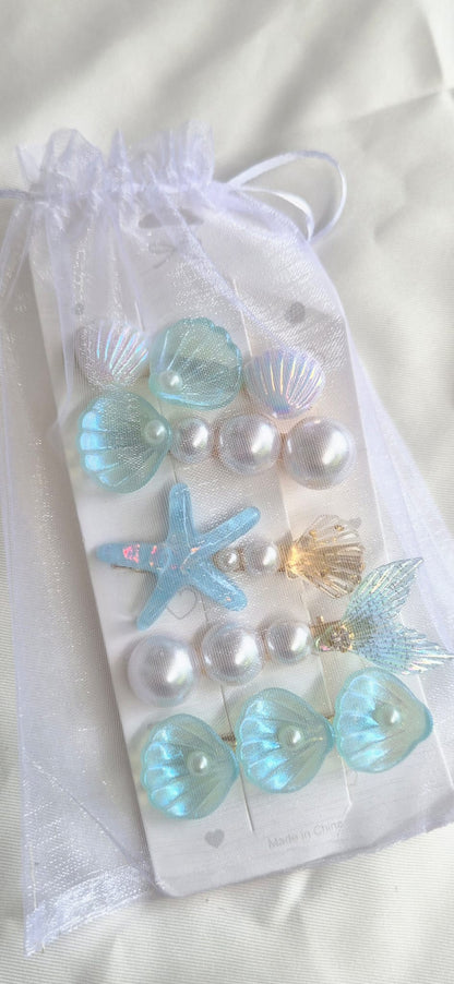 Magnifique lot de 5 barrettes à cheveux sur le thème de l'océan et des sirènes