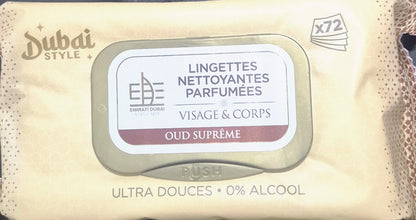 Lingettes Nettoyantes Parfumées Visage & Corps "Dubai Style" – Édition Limitée Orientale (72 pcs)