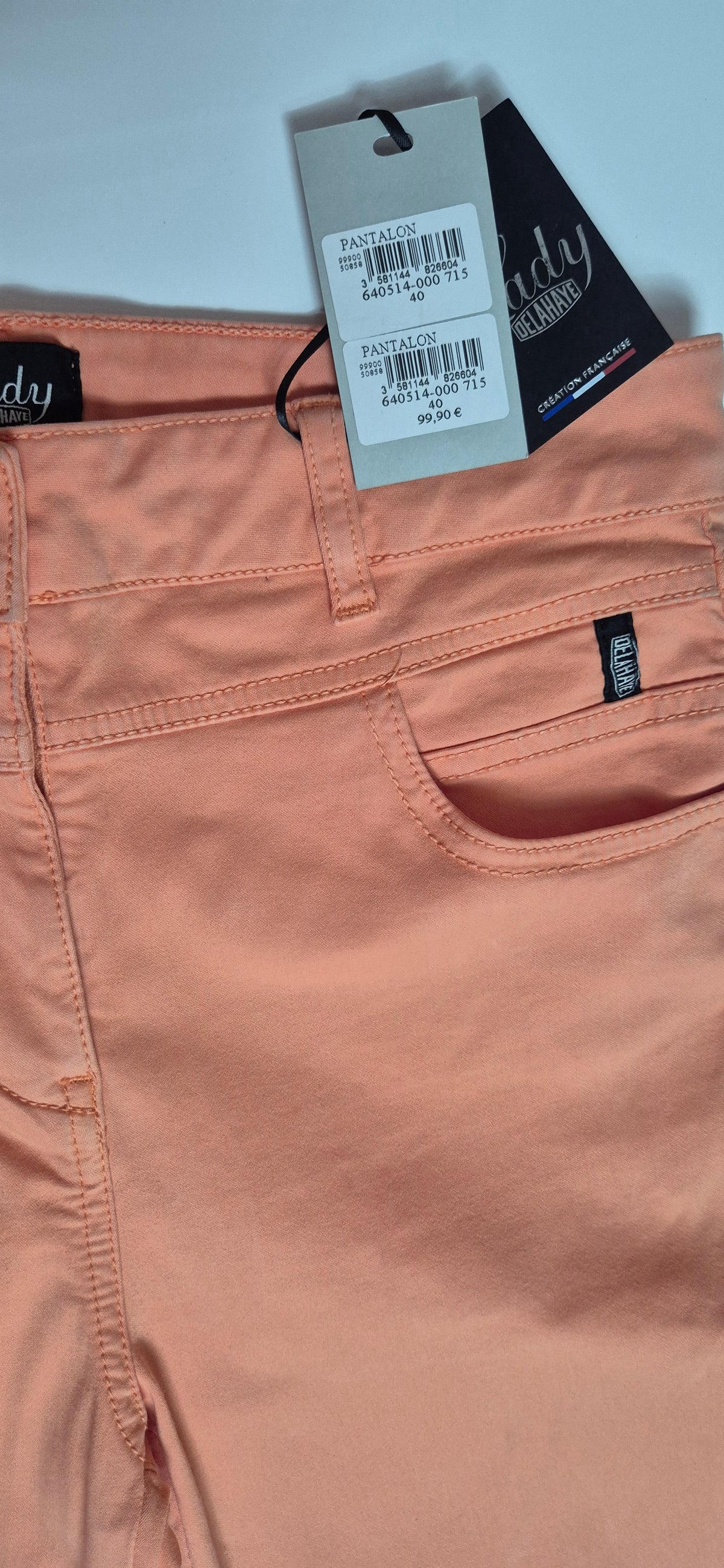 Pantalon stretch couleur pêche / corail - Lady Delahaye
