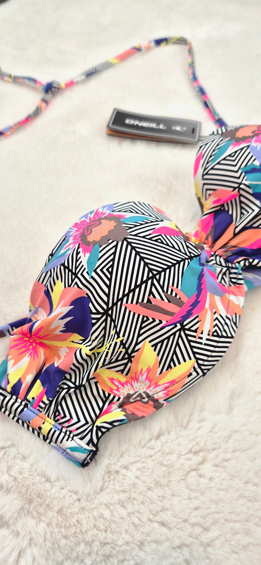 Haut de Maillot de Bain O'Neill Bandeau Push-Up – Motif Tropical / Graphique – 36B (80B) | Neuf avec étiquette
