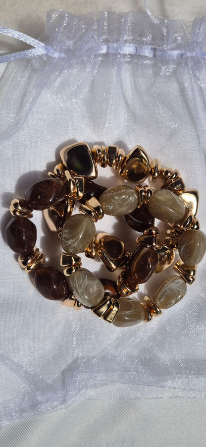 Magnifique Lot de 3 Bracelets Bohème Chic Dorés et Marbrés – Très Tendance