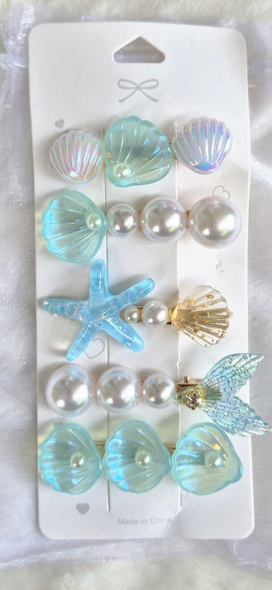 Barrettes Cheveux Sirène & Coquillages Dorées (Lot de 5)